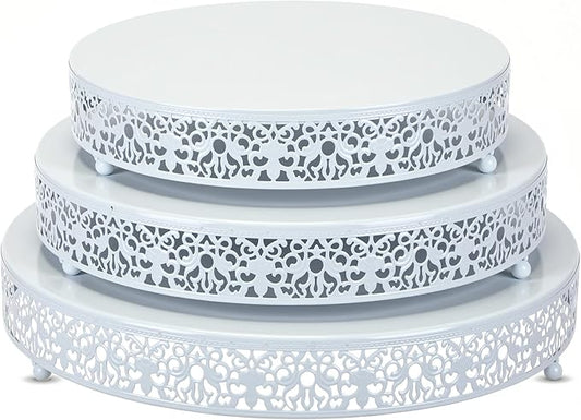 Wenqik 3 Pcs 16'' 14'' 12'' Metal White Cake Stand Round Cake Stands for Dessert Table Cookies Fruit Serving Tray Cupcake Dessert Pastry Riser for Wedding Birthday Party and Events(Elegant Style)