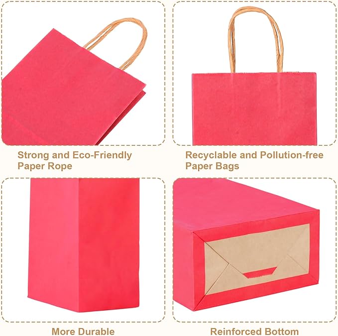 100 PCS Medium Gift Bags with Handles, 7.88"x4.73"x10.64" Party Favor Bags, 12 Colored Goodie Bags for Birthday Party, Kraft Paper Gift Bags Bulk for Wedding, Baby Shower, Celebrations, Party Supplies