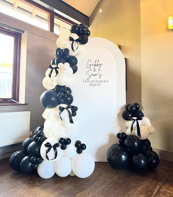 Black and White Latex Balloons, 50pcs 12 Inches White and Black Thickened Balloons with 1 Ribbon for Graduation, Wedding, Birthday Party Decorations