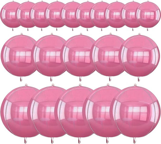 TONIFUL 16Pcs Large Pink 4D Giant Round Foil Balloon 4D Mirror Metallic Mylar Sephere Balloons for Christmas New Year Birthday Party Graduation Wedding Baby Shower Decoration Supplies(Mix Sizes)
