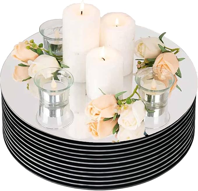 8 Pack Round Mirror Centerpieces for Tables Decorations, 8" Acrylic Round Mirror Tray Candle Plate 2mm Thickness Mirror Centerpiece Table Decorations for Wedding Decorations Party, Wall Decor