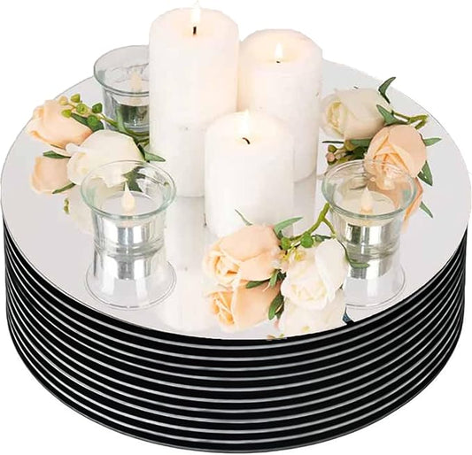 8 Pack Round Mirror Centerpieces for Tables Decorations, 8" Acrylic Round Mirror Tray Candle Plate 2mm Thickness Mirror Centerpiece Table Decorations for Wedding Decorations Party, Wall Decor