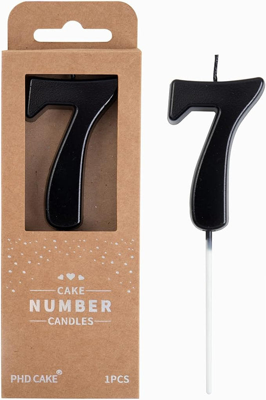 PHD CAKE 2.76 Inch Modern Black 7 Number Birthday Candles, Cake Candles for Party Celebration