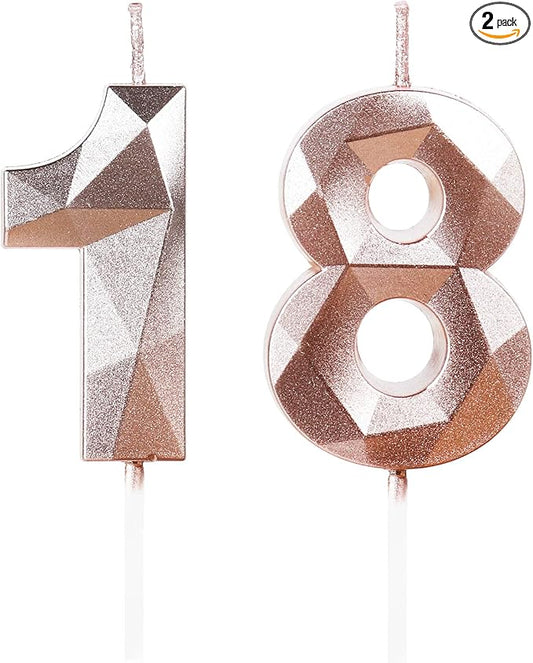 Number 18 Candles,18th Birthday Candles,Rose Gold Happy Birthday Candle for Cake,3D Design Cake Topper Decorations for Boy Girl Women Men Pet Birthday Party Wedding Anniversary Celebration Supplies