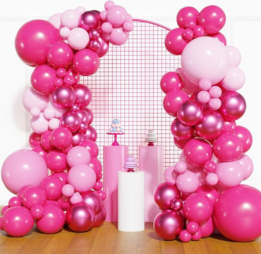 YMSZ Pink Balloon Garland Arch Kit, Hot Pink Balloons Metallic Balloon for Birthday,Princess, Wedding, Baby Shower, Valentine's Day Party Decorations