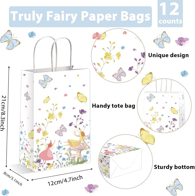 gisgfim 12pcs Truly Fairy Paper Treat Bags with Handles Talking Party Supplies Bags Tea Luncheon Garden Birthday Party Decoration Supplies