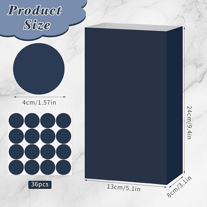 woric 36PCS Navy Blue Party Favor Bags with Stickers Small Kraft Graduation Gift Bags Self Stand Goodie Bag for Small Gifts, Retail, Merchandise, Graduation, Wedding, Kids Birthday Party Favor