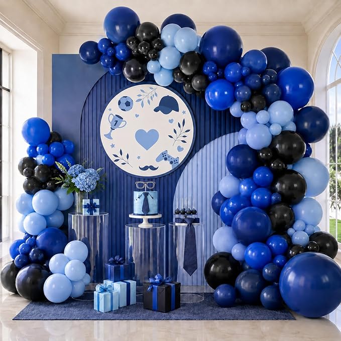 Jobkoo Blue and Black Balloon Arch Kit, 102 Pcs Black Navy Royal Light Blue Balloons Garland Kit for Graduation Fathers Day Boys Baby Shower Gaming Birthday Party Decorations