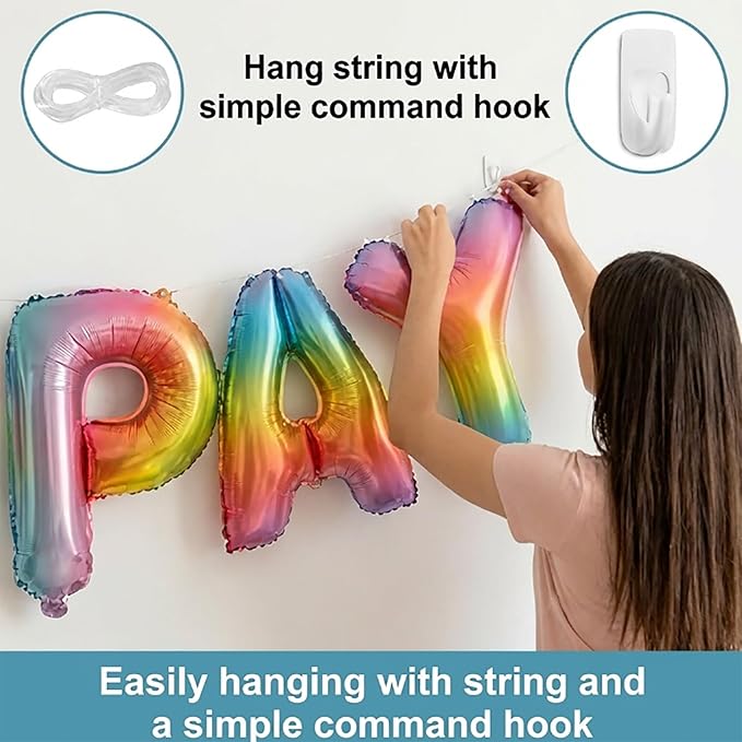 Colorful Rainbow Happy Birthday Banner Foil Letter Balloon, 14 Inch 3D Reusable Inflatable Mylar Balloon Foil Sign, Birthday Decorations for Women Men Boys Girls Kids (Birthday Banner 4)