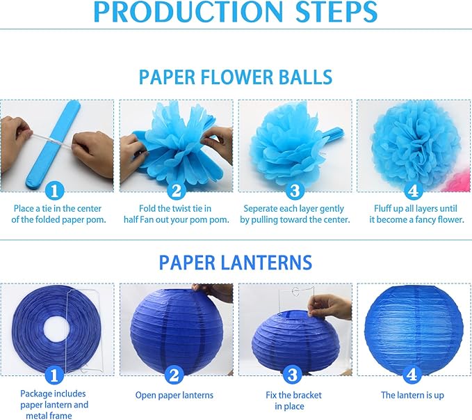 KAXIXI 15 Pcs Navy Blue Party Decorations - Easy Assemble Tissue Paper Pom Poms & Honeycomb Balls for Graduation 2026, Baby Boy Shower, Nautical Ocean Theme & Birthday Decor