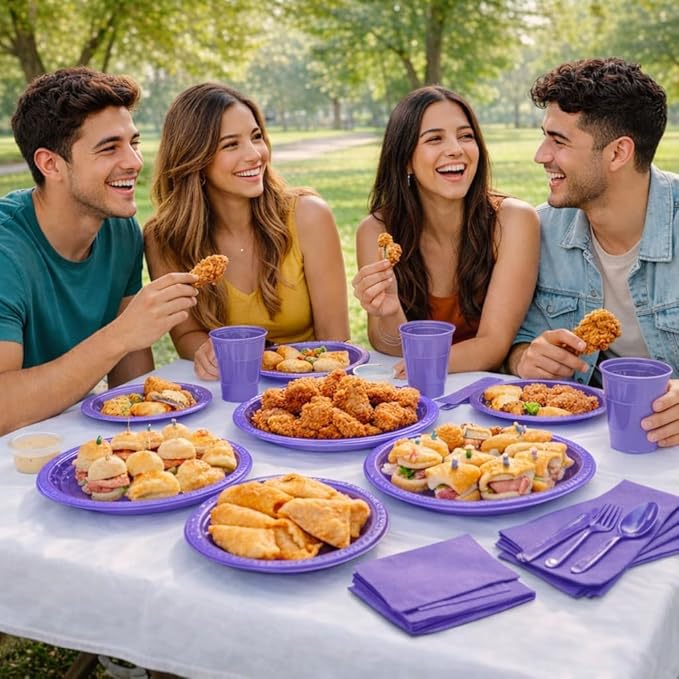 Disposable Party Kit for 50 Guests – 350-Piece Complete Set (Lilac)