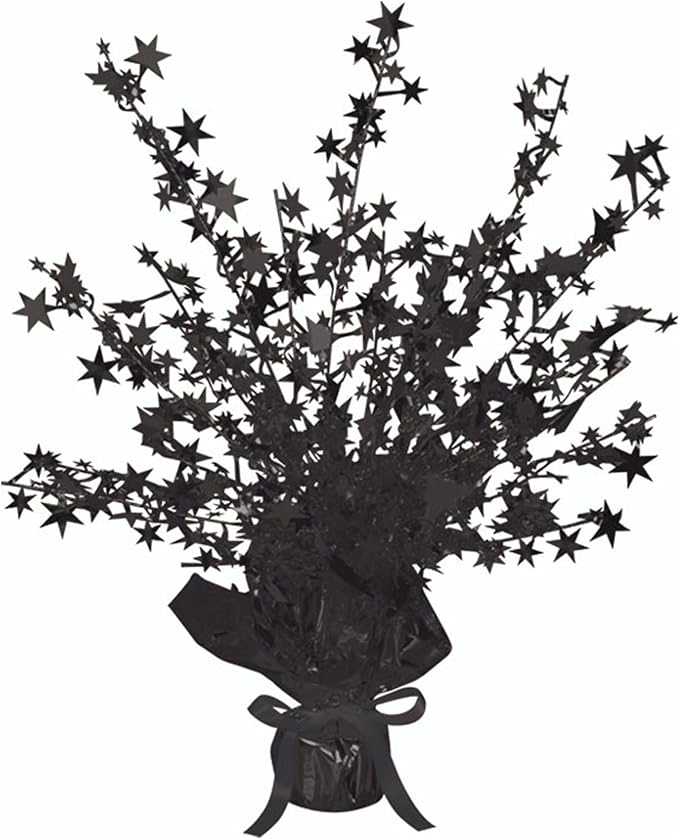 Beistle Black Star Gleam N Burst Centerpiece – Adjustable Wire Stem Table Decoration with Star Sprays Weighted Base for Awards Night Prom Birthday Party Décor, 15 Inches Tall