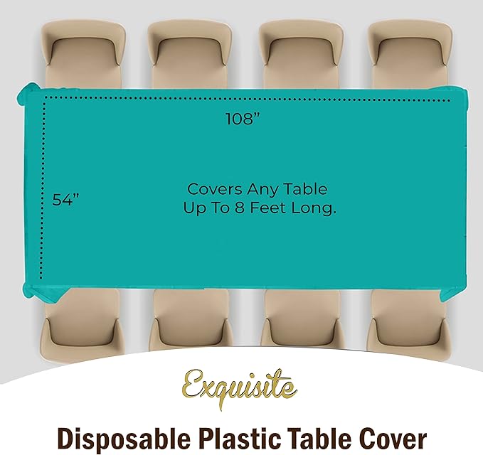 Exquisite Party Solids 6-Pack Premium Plastic Tablecloth 54in. x 108in. Rectangle Plastic Table Cover - Teal