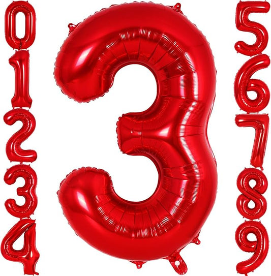 Red Number 3 Balloon 40 Inch, Big Large Foil Helium Number Balloons, Jumbo Giant Mylar Number 3 Balloons for 3 Year Old Birthday Red Party Decorations Supplies Anniversary