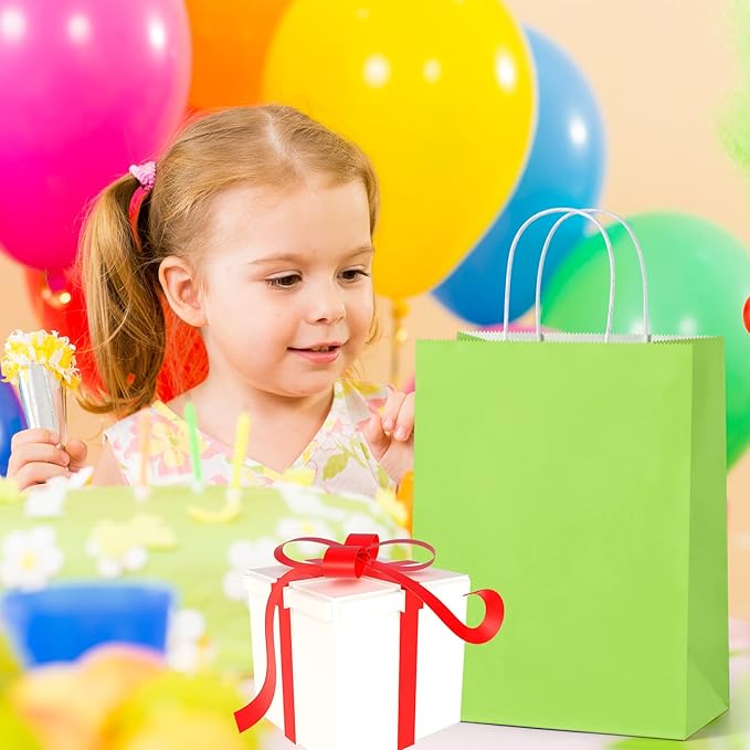 BagDream 24Pcs 10x5x13 Kraft Paper Party Favor Gift Bags with Handles Assorted Rainbow Colors for Wedding, Baby Shower, Birthday, Gifts, Shopping and Party Supplies