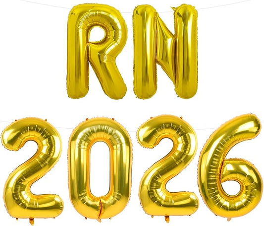 TONIFUL 2026 Nurse Graduation Decorations Gold RN 2026 Balloons 16 Inch RN 2026 Graduation Balloons Class of 2026 Registered Nurse Balloons Decorations 2026 Nursing Graduation Party Supplies