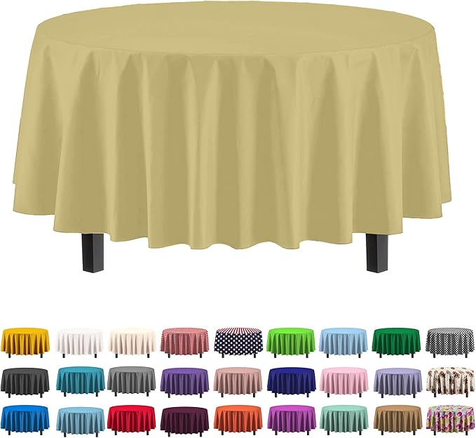 Party Solids Pack Of 6 Premium Plastic Tablecloth 84 Inch Round Plastic Table Cover - Light Yellow
