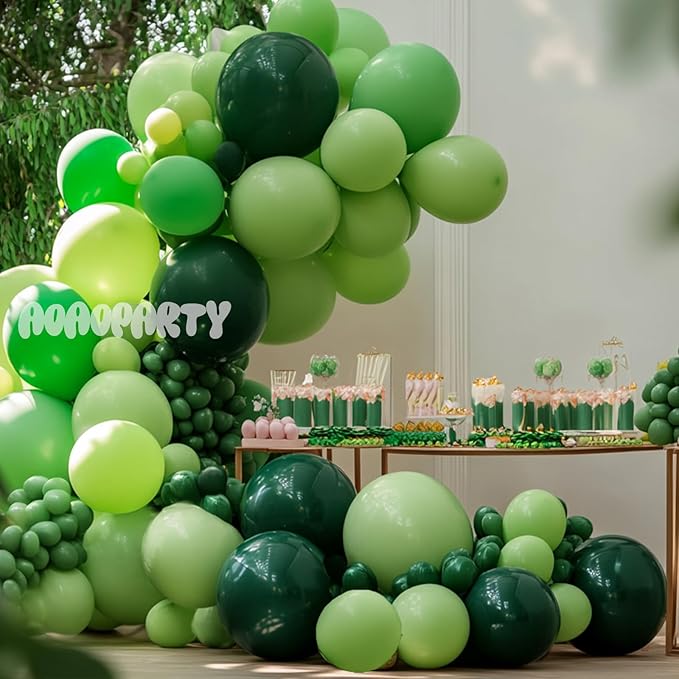 Green Balloons Garland Arch Kit Different Sizes Pack 150Pc 18Inch 10Inch 5Inch Latex Lime Green Dark Green Emerald Green Balloons for Birthday Graduation Baby Shower Jungle Party Decorations