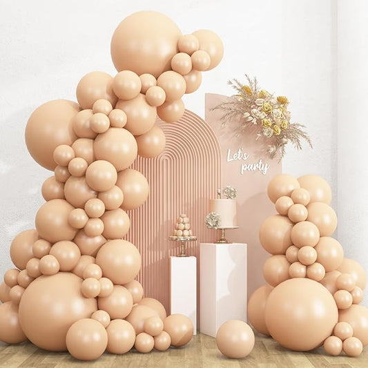 RUBFAC 135pcs Nude Balloons, Latex Boho Beige Apricot Balloon Different Sizes 18 12 10 5 Inch for Garland Arch Wedding Baby Shower Gender Reveal Anniversary Birthday Party Decorations