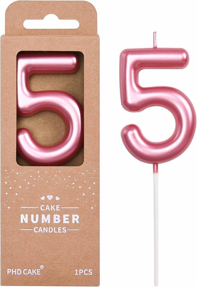 PHD Cake 2.76 inch Classical Pink 5 Number Birthday Candles for Party Celebration