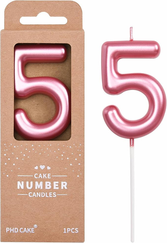 PHD Cake 2.76 inch Classical Pink 5 Number Birthday Candles for Party Celebration