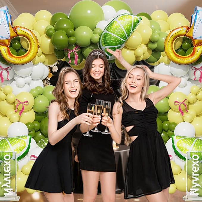 Margs and Matrimony Bachelorette Balloon Garland Arch Kit, 154Pcs Dusty Green and Yellow Lemonade Martini Balloons for Bridal Shower Last Single Celebration Wedding Birthday Party Decorations