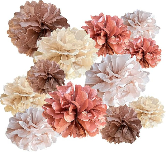 ZOOYOO Rose Gold Tissue Paper Pom Poms Set 12PCS Blush Pink Tissue Paper Flowers Decorations for Wedding, Bachelorette, Birthday Party, Bridal Shower Decorations, Baby Shower Decor
