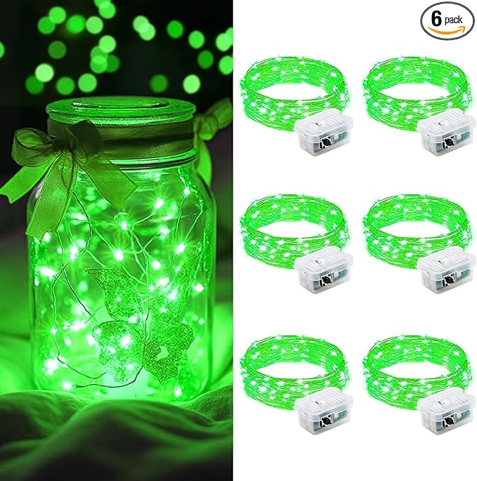 AIKEI 6 Pack LED Fairy Lights Battery Operated, Mini String Lights Waterproof 7ft 20 Led Firefly Starry Lights for Wedding Party Bedroom Garden Christmas Decoration Green
