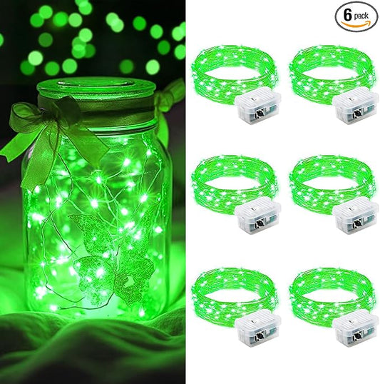 AIKEI 6 Pack LED Fairy Lights Battery Operated, Mini String Lights Waterproof 7ft 20 Led Firefly Starry Lights for Wedding Party Bedroom Garden Christmas Decoration Green