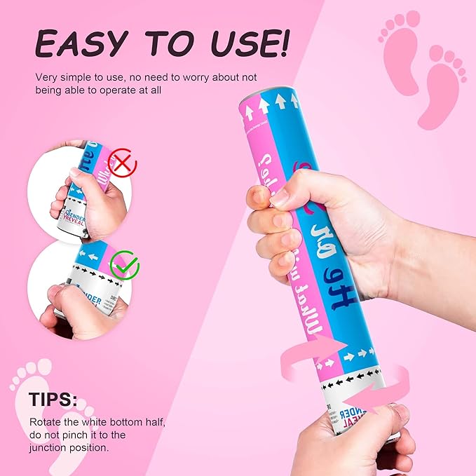 POPUPARTY 2 Pack Gender Reveal Confetti Cannon | No Powder Confetti Poppers | Ideal for Baby Girl Gender Reveal Decoration (2 Pink)