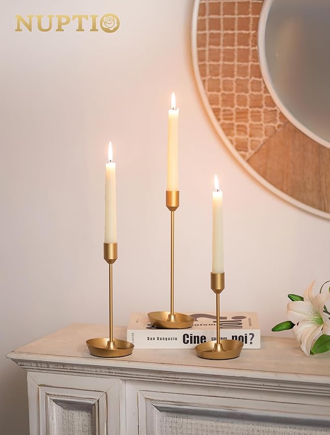 NUPTIO Taper Candle Holders for Wedding: 6 PCS Gold Matte Candles Stick Holder for Table Centerpiece - Bulk Candlestick Holders for Birthday Christmas Party Decor