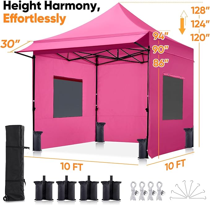 Quictent 10x10 Heavy Duty Pop up Canopy Tent with 3 Removable Sidewalls, Commercial Grade Instant Shelter with Wheeled Bag for Outdoor, Parties, Markets, 600D PU Coated UPF 50+ Sun Shield