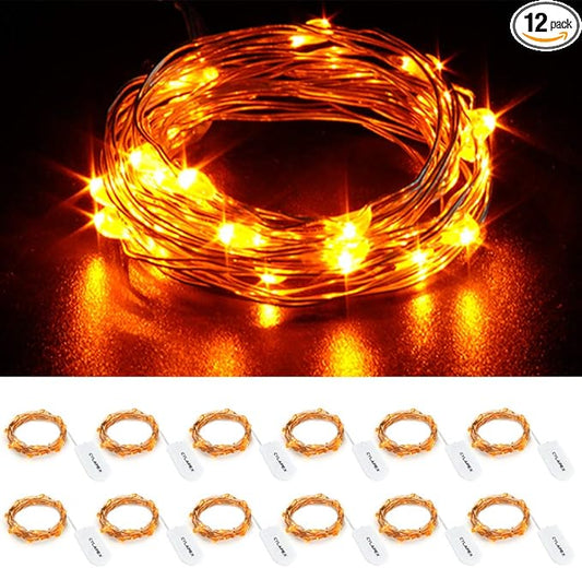 CYLAPEX 12 Pack Fairy Lights Battery Operated 7ft 20 LED Mini String Lights Silver Wire Firefly Starry Moon Twinkle Lights for Wedding Mason Jars Party Christmas Centerpiece Table Decorations, Orange