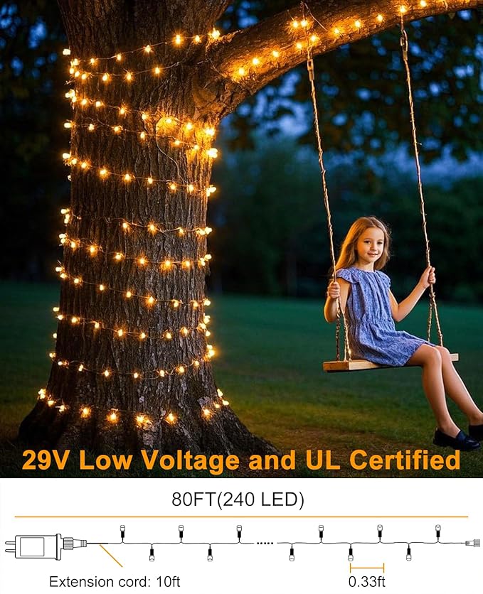 80FT 240 LED Christmas String Lights, Warm White Christmas Lights Outdoor Waterproof, Plug in 8 Modes Connectable Fairy Twinkle Lights for Indoor Bedroom Patio Garden Tree Wedding Party Decorations
