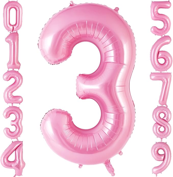 Pink Number 3 Balloon 40 inch, Big Large Foil Helium Number Balloons, Jumbo Giant Mylar Number 3 Balloons for 3 Third Birthday Party Decorations Supplies Anniversary Celebration