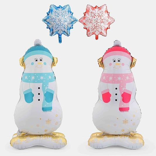 Christmas Ballooons Standing Snowman Balloons 2 Snowflake Balloons for Christmas-Themed Party Birthday Party Supplies Decorations 3 PCS