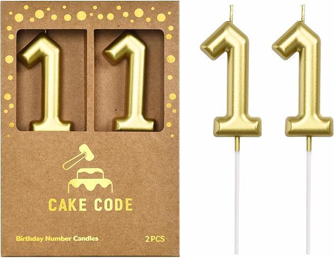 2.76 Inch Classical Gold 11 Number Birthday Candles, Gold and Cake Number Candles for Party Celebration