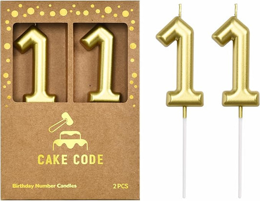 2.76 Inch Classical Gold 11 Number Birthday Candles, Gold and Cake Number Candles for Party Celebration