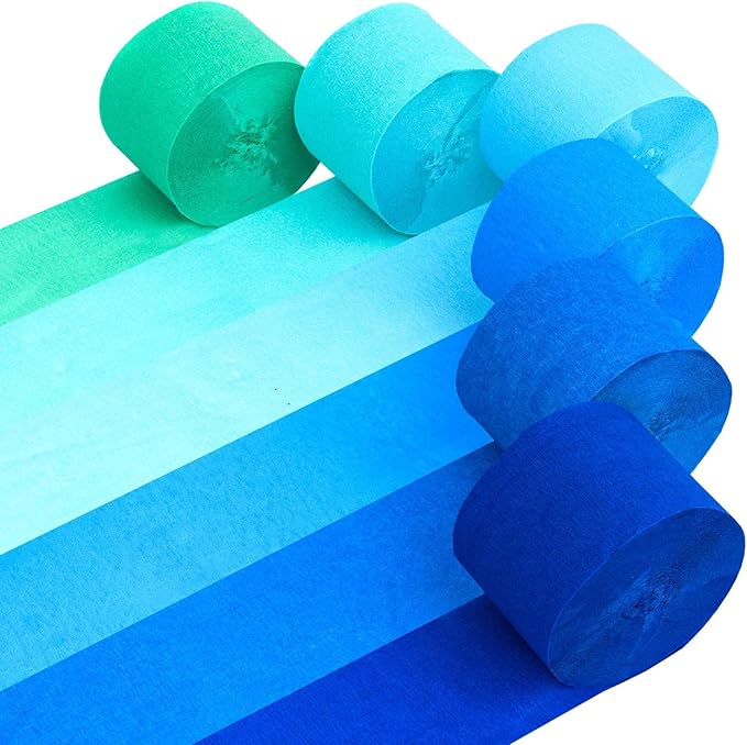 Captain Décor 6 Blue Streamers, 492ft Pack of Blue Crepe Paper Roll, Streamer Party Decorations, Bachelorette Party Decorations (1.8 inch x 82 ft/Roll)
