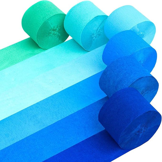 Captain Décor 6 Blue Streamers, 492ft Pack of Blue Crepe Paper Roll, Streamer Party Decorations, Bachelorette Party Decorations (1.8 inch x 82 ft/Roll)