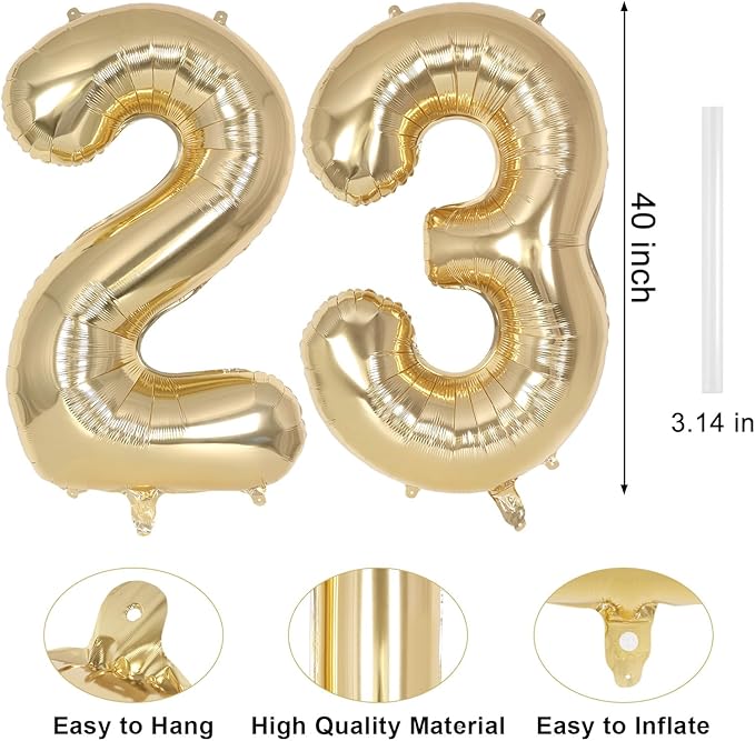 Champagne Gold Large Number 23 Balloon, 40 Inch Light Gold Foil Helium Number Balloons, Giant Mylar Number 23 Balloons for 23 Years Old Birthday Party Anniversary Decorations (Champagne Gold 23)