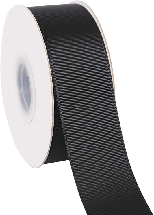 Ribbonitlux 1.5" Wide Solid Grosgrain Ribbon 25 Yards (030-Black）, Set for Gift Wrapping, Party Decor, Sewing Applications, Wedding and Craft