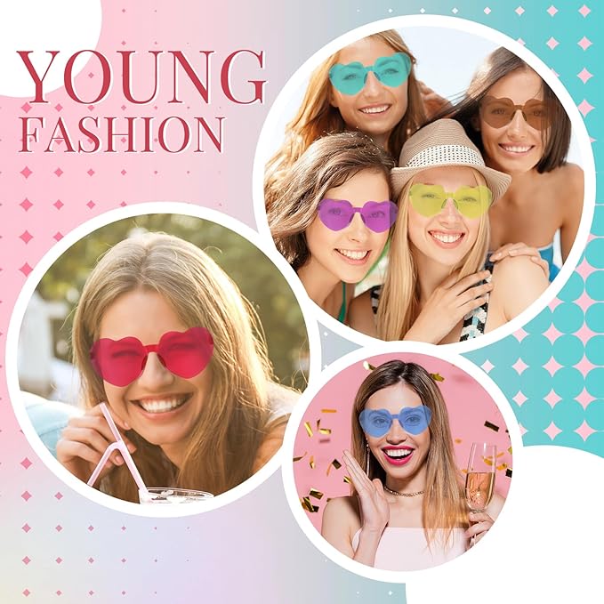 40 Pairs Heart Sunglasses Rimless Transparent Heart Shaped Glasses Candy Color Party Favor for Women Men Decoration