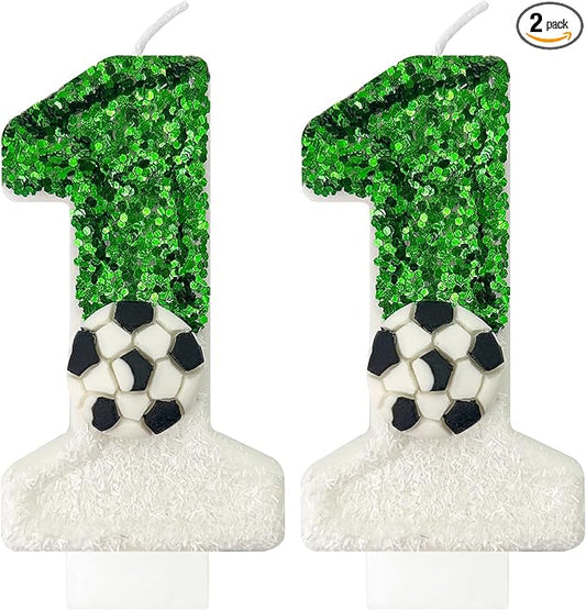 Soccer Birthday Candles Cake Topper for Girl and Boy, Wedding Cakes, Anniversaries, Party Celebrations, Birthday Decorations (Green White, 11)