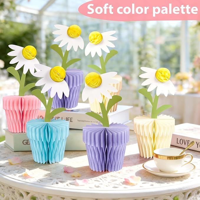 8PCS Daisy Honeycomb Centerpieces, Daisy Table Decorations, Daisy Flower Birthday Party Decorations for Home Office, Baby Shower, Wedding Spring Party Supplies(Purple Blue)