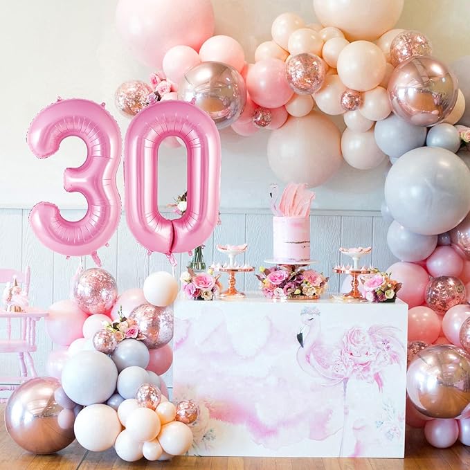 Pink Number 30 Balloons, Big Large Foil Number Balloons, Jumbo Giant Mylar Balloons for Birthday Party Decorations Supplies Anniversary (Number 30)