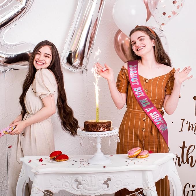 21st Birthday Sash with Iridescent Foil for Women, Hot Pink 21&Hot BUY ME A SHOT Birthday Sash for Girls, It's My 21st Bday Sashes, Finally 21 Bday Favors, Ideal Twenty One Gift