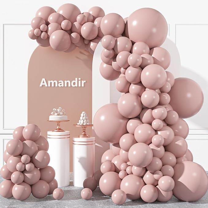 Amandir 153pcs Dusty Pink Balloons Arch Garland Kit Different Sizes 18 12 10 5 Inch Rose Boho Blush Lilac Pink Latex Balloon Mother Princess Birthday Wedding Anniversary Bachelorette Party Decorations