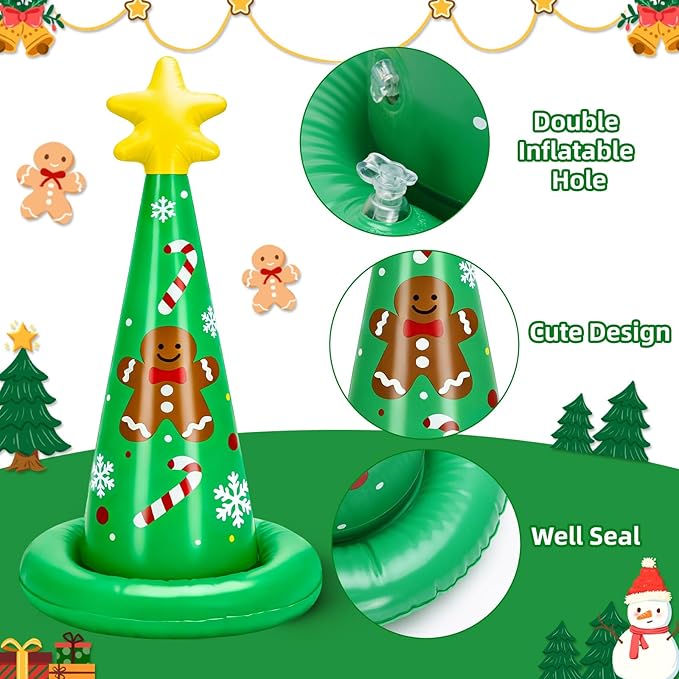 5 Pack Inflatable Christmas Ring Toss Game Set Holiday Party Supplies Indoor Outdoor Family Christmas Games for Kids Adults Xmas Party Decorations Carnival Games with Toss Rings and Pump