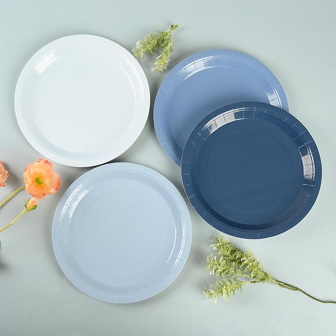 AimFun 24Pcs Dusty Blue Paper Plates Gradient Blue Party Plates 7??Disposable Round Dessert Plates for Father?™s Day Birthday Wedding Bridal Engagement Baby Shower Party Supplies
